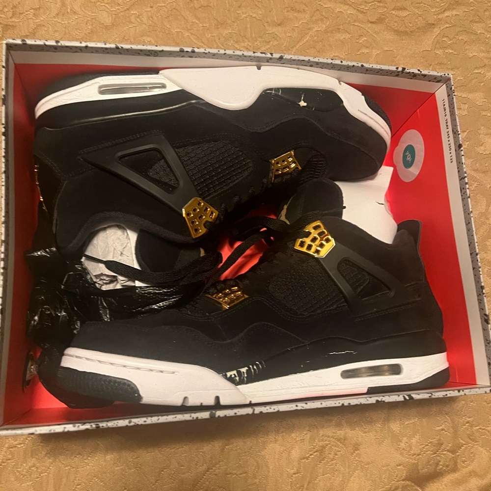AJ Jordan 4 Royalty Black/Metallic Gold-White Mens Size 12 - Picture 2 of 10